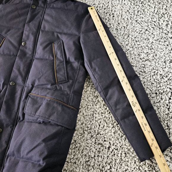 Massimo Dutti Men's S Small Navy Blue Wool Down Parka Coat Hooded Puffer Jacket - Picture 14 of 15